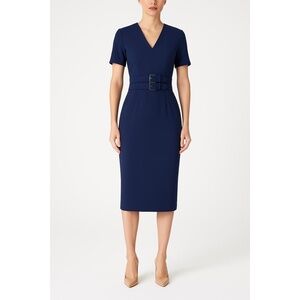 Yigal Azrouel Navy Blue Mechanical Stretch Sheath Dress Size 14 $990 classic USA